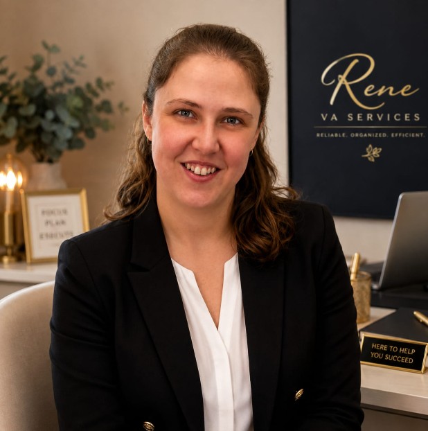Rene, founder of Rene VA Services, at her desk